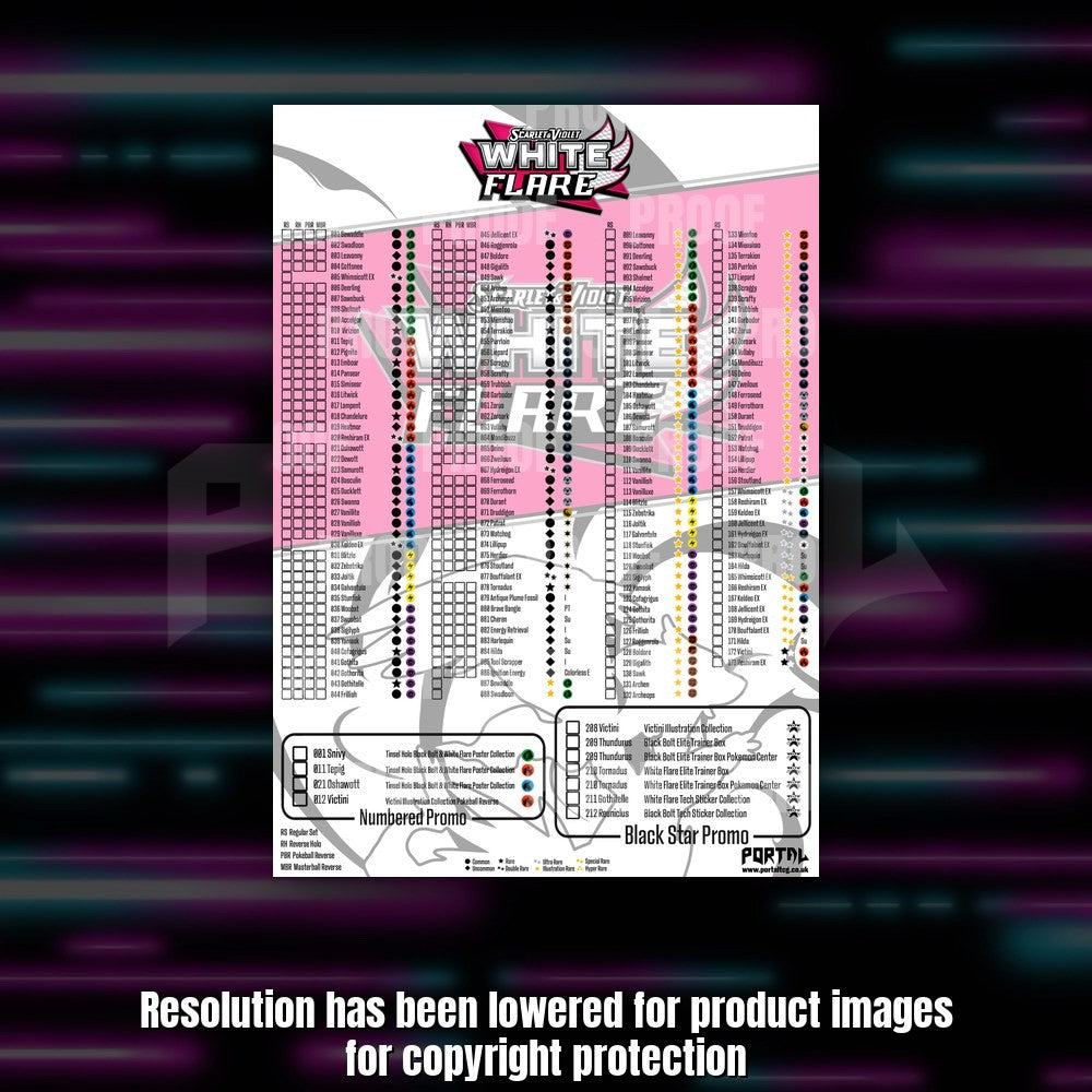 Pokemon White Flare master set checklist kit, checklist sheet, Portal TCG