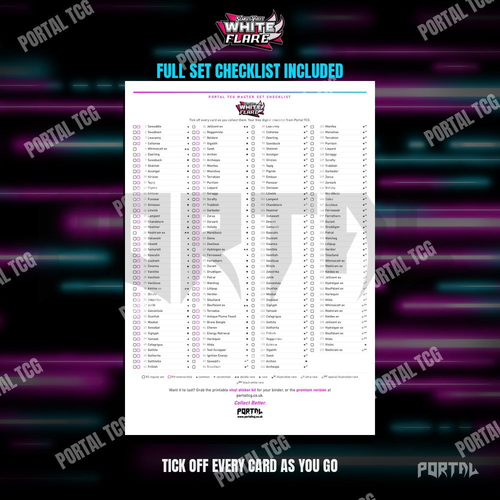 White Flare master set placeholders, checklist included, Portal TCG
