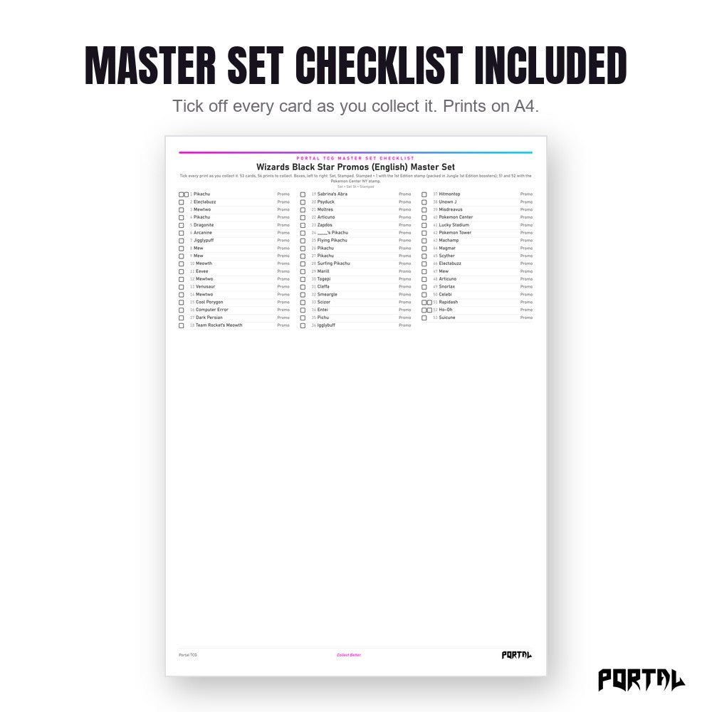 Pokemon Wizards Black Star Promos master set placeholders, the checklist included in the download, Portal TCG
