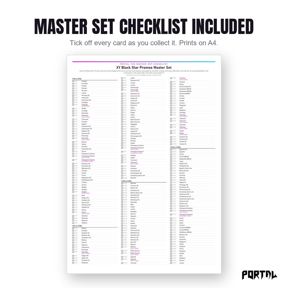 Pokemon XY Black Star Promos master set placeholders, the checklist included in the download, Portal TCG
