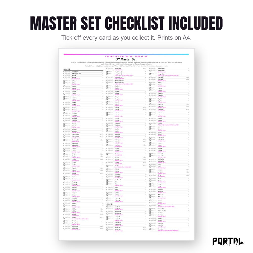 Pokemon XY master set placeholders, the checklist included in the download, Portal TCG
